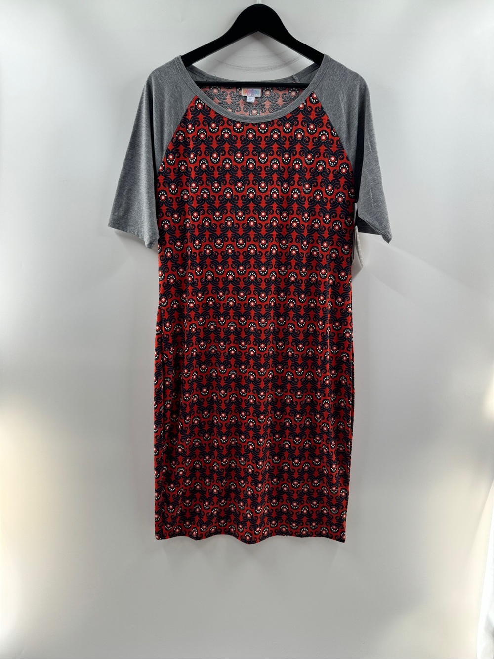 🧸 LuLaRoe Julia Raglan Red Geometric T-Shirt Dress – Women's XL NWT